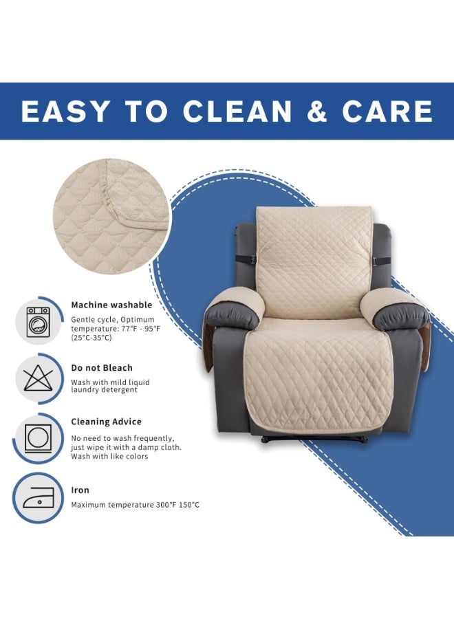 Water Resistant Recliner Cover, Nonslip Recliner Chair Covers for Reclining Chair with Pockets, Quilted Thick Recliner Slipcovers for Pets and Kids (Recliner Chair, Beige) - Image 2